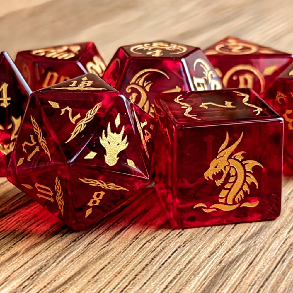 Ancient Red Dragon Gemstone Dice - Dice Dragons