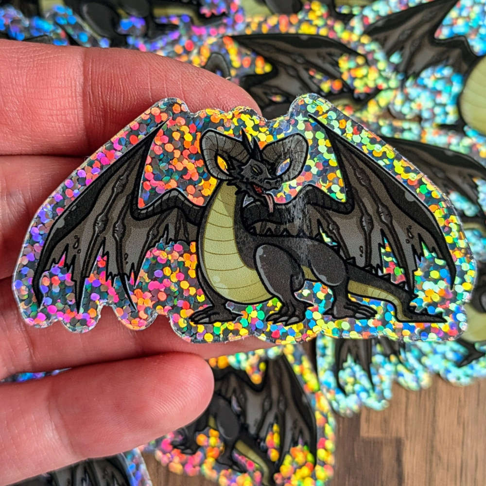 Black Glittery Dragon Sticker