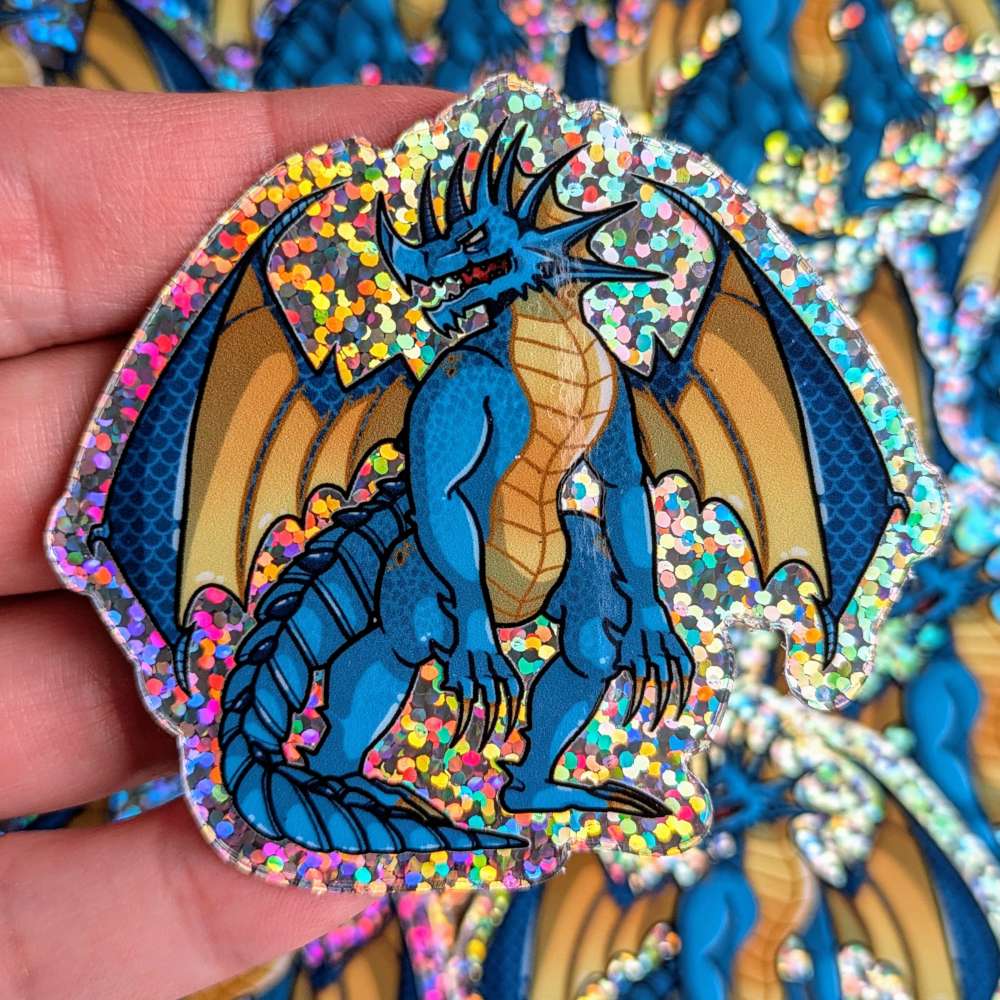 Blue Glittery Dragon Sticker