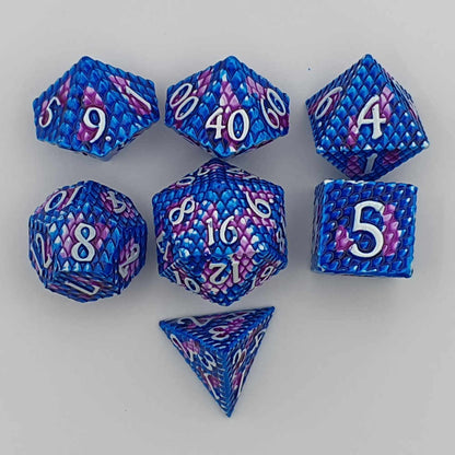 Blue galaxy dragonscale dice set