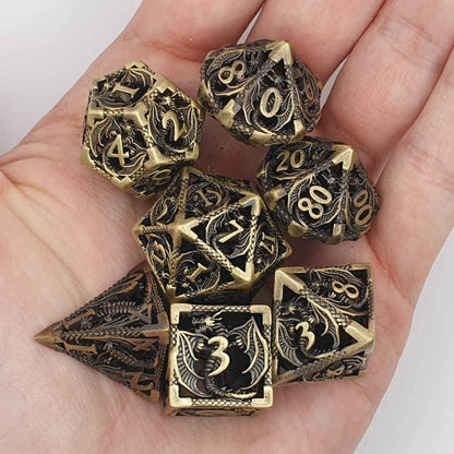 Brass hollow dragon dice set