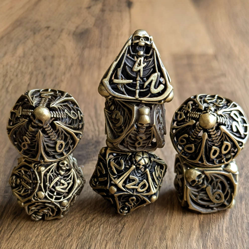 Brass Skull Macabre Dice Set