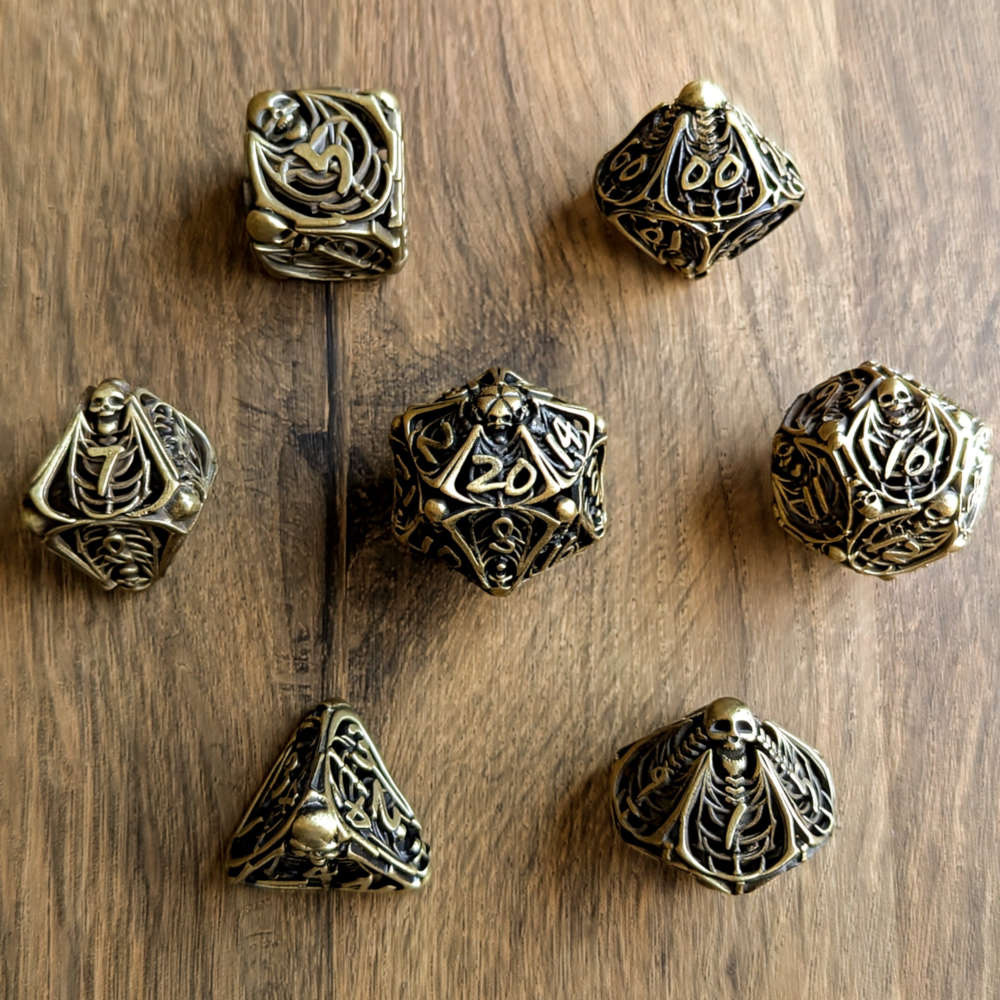 Brass Skull Macabre Dice Set