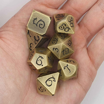 Brass wyrmling dragon dice set
