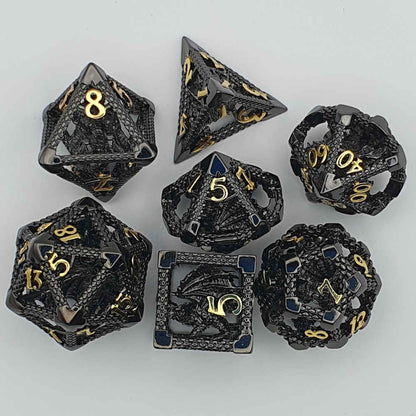 Encapsulated black gold dragon metal dice set