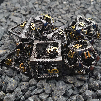 Encapsulated black gold dragon metal dice set