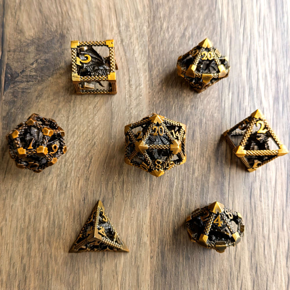 Encapsulated Gold Dragon Metal Dice