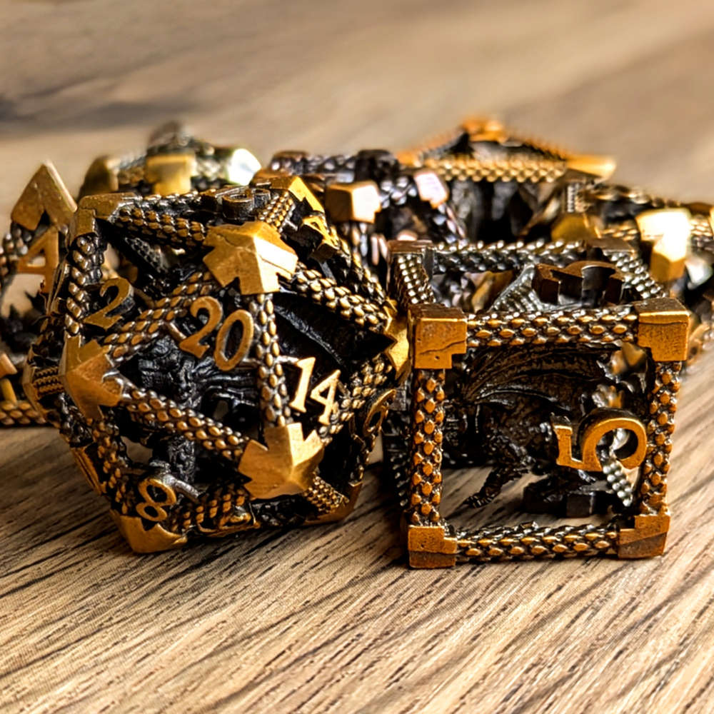 Encapsulated Gold Dragon Metal Dice