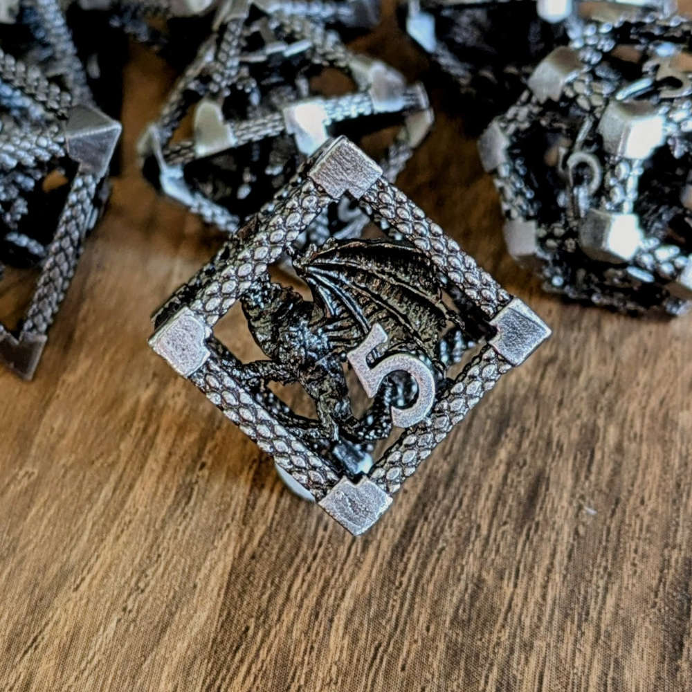 Encapsulated Silver Dragon Metal Dice