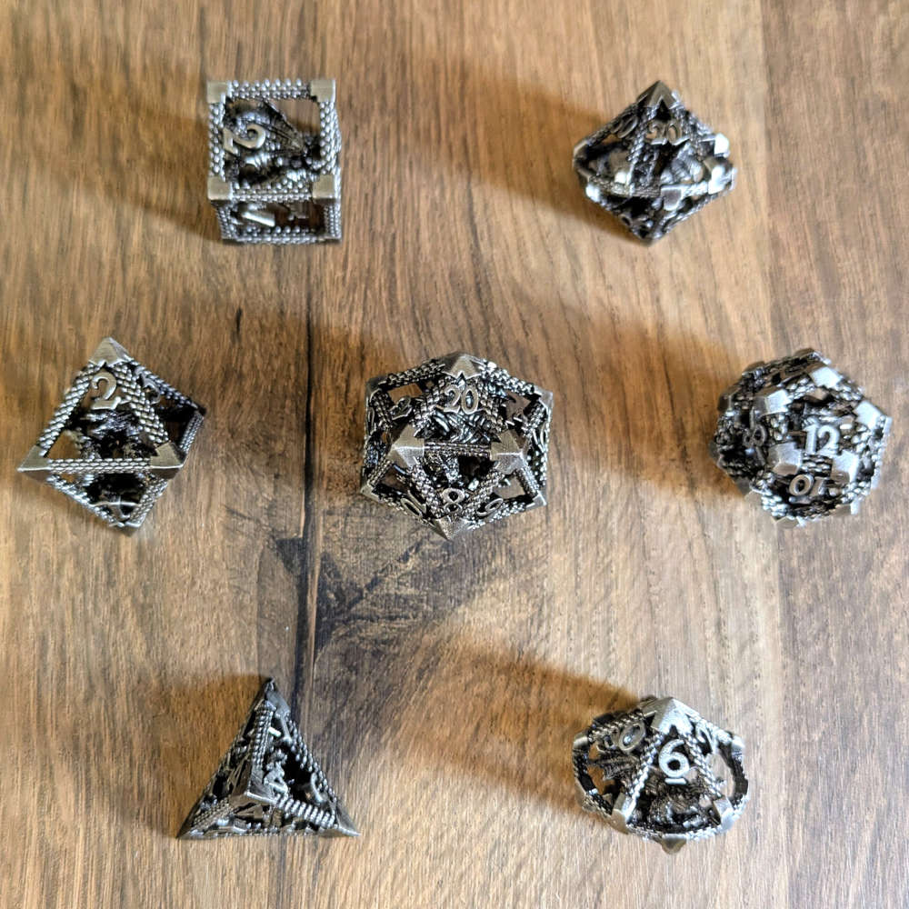 Encapsulated Silver Dragon Metal Dice