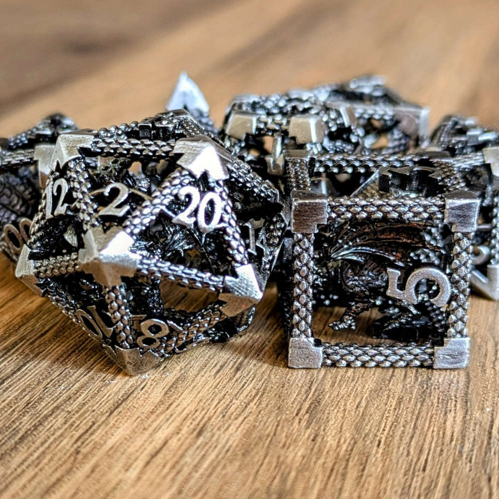 Encapsulated Silver Dragon Metal Dice