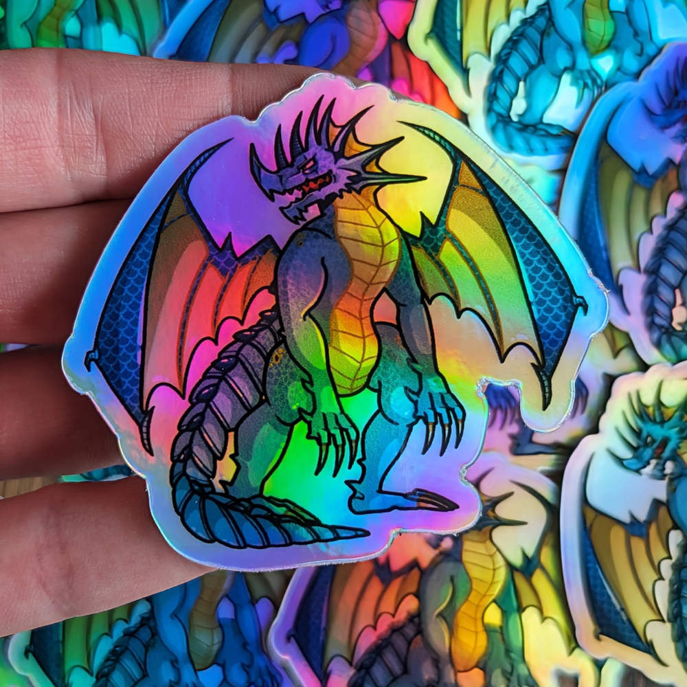 Blue Holographic Dragon Stickers