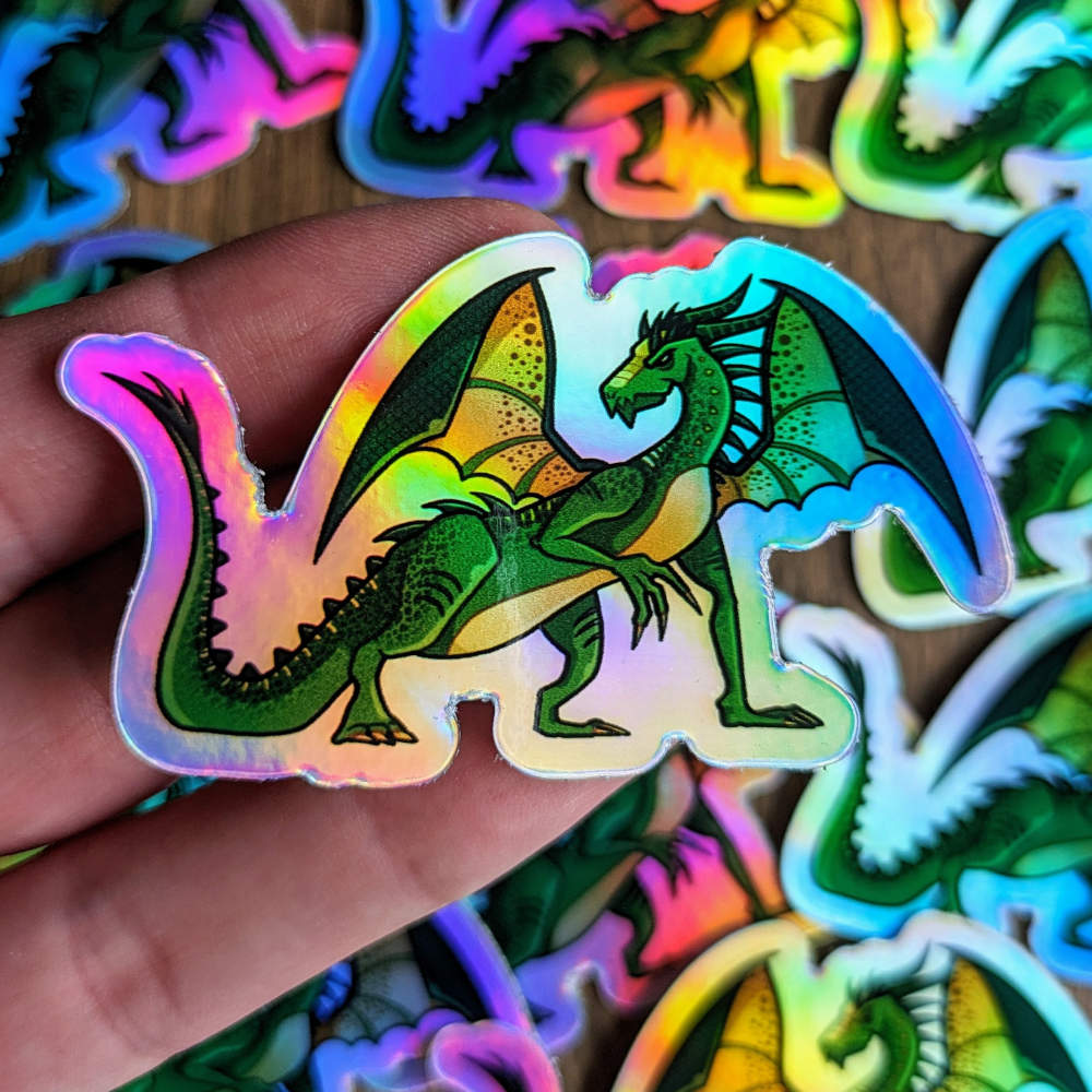 Green Holographic Dragon Stickers