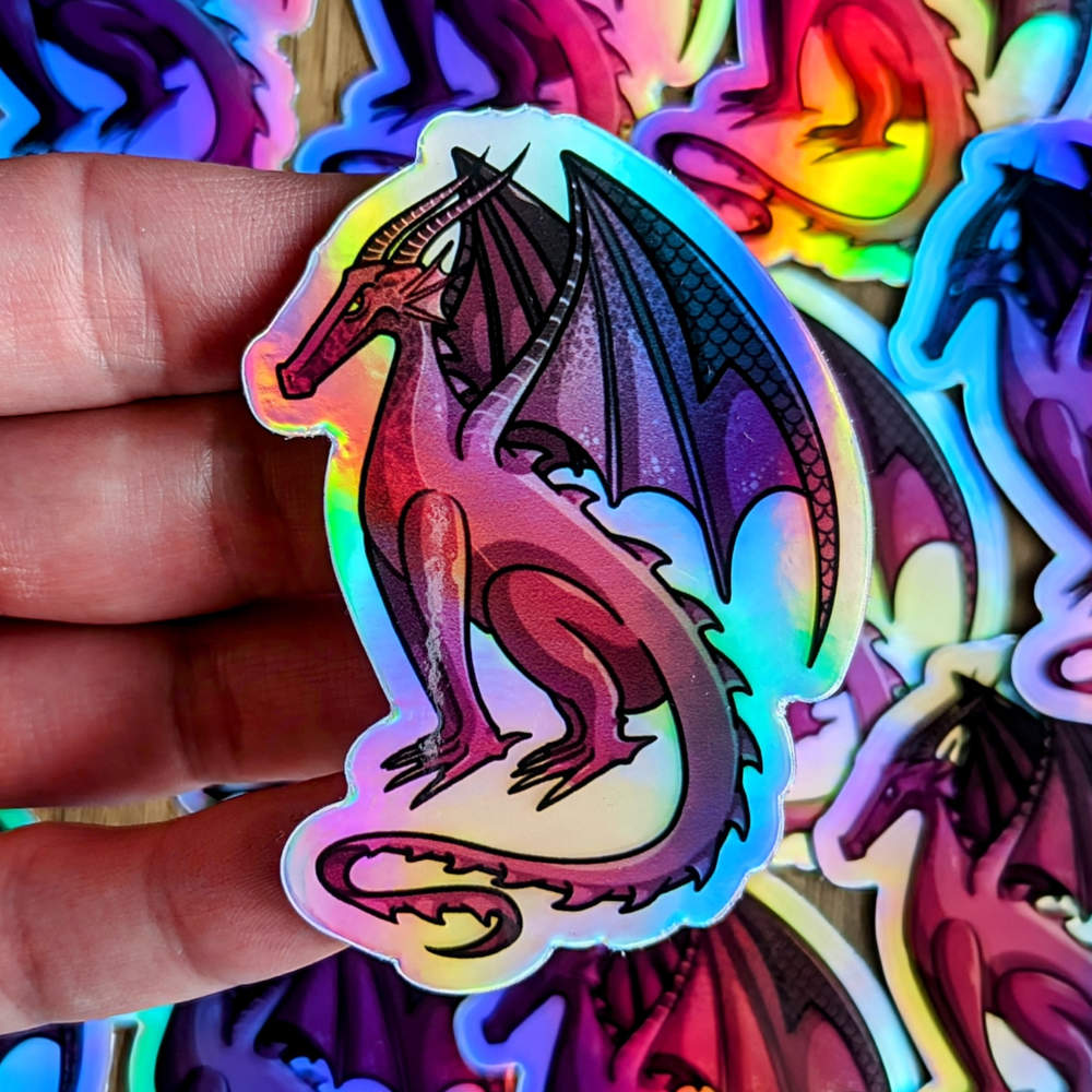 Purple Holographic Dragon Stickers