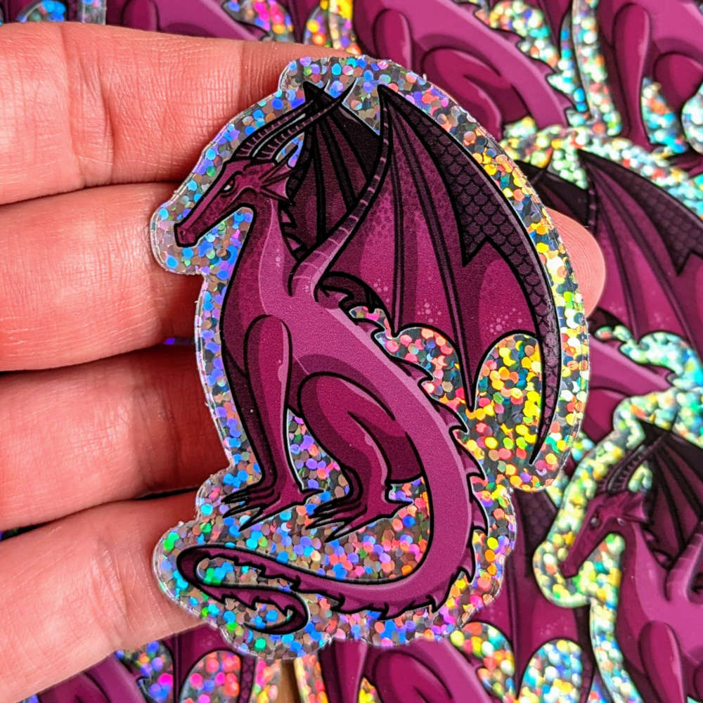Purple Glittery Dragon Sticker