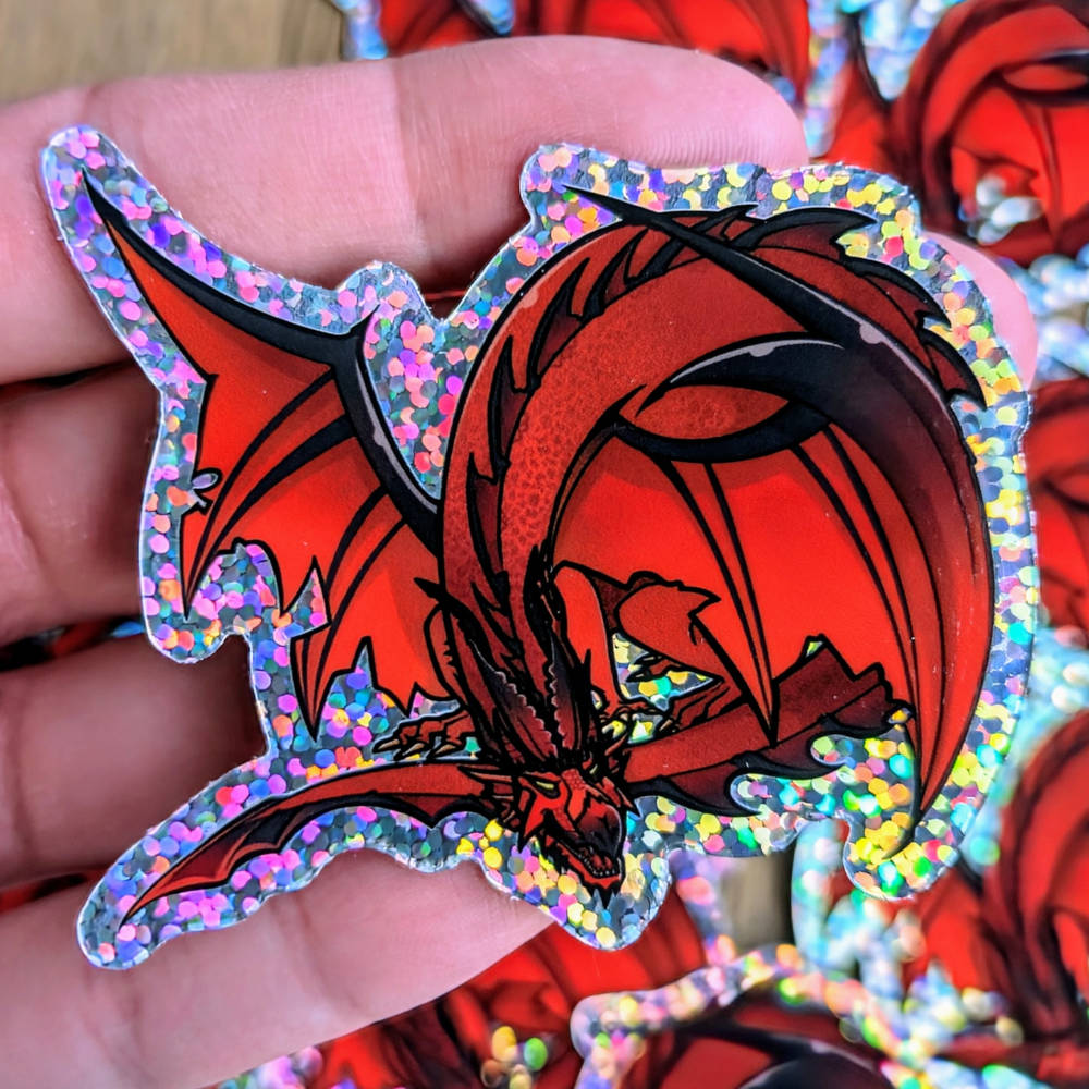 Red Glittery Dragon Sticker