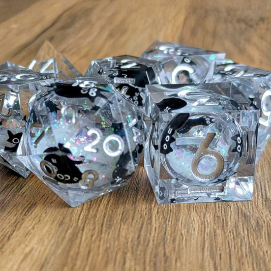 Silver Black Cat Liquid Core Dice