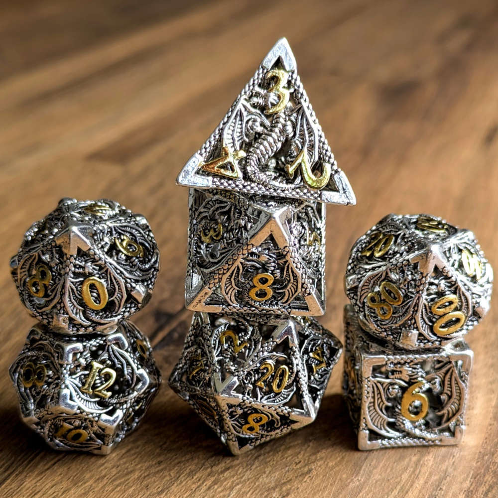 Silver Gold Hollow Dragon Dice