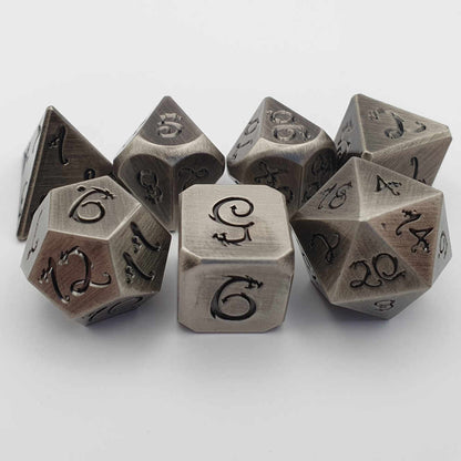 Silver wyrmling dragon dice set