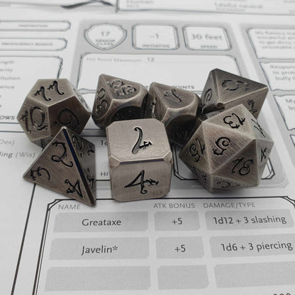 Silver wyrmling dragon dice set