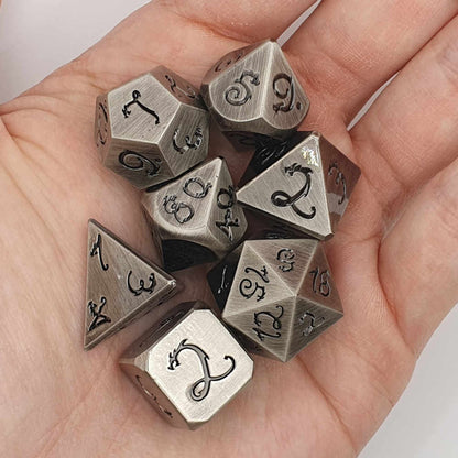 Silver wyrmling dragon dice set